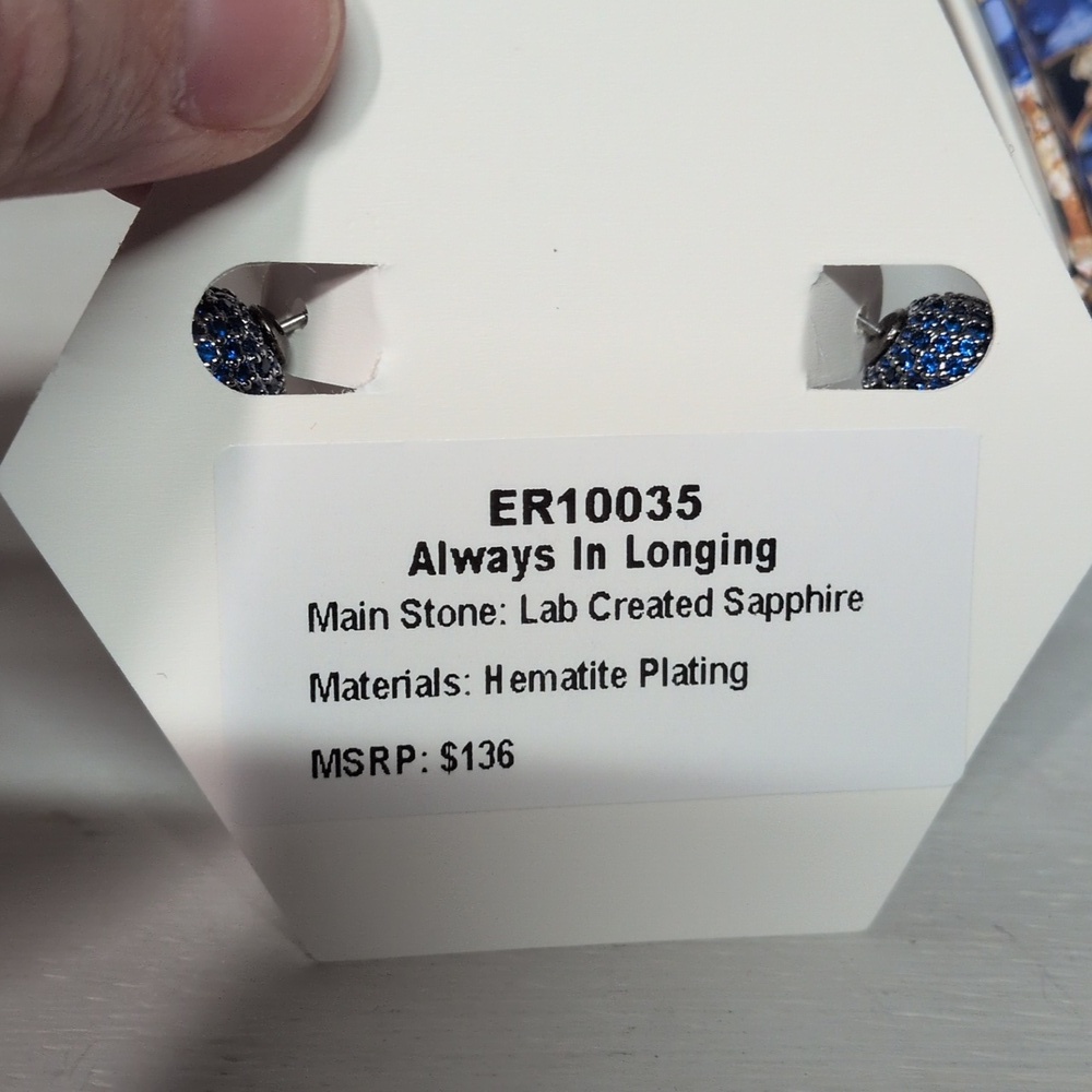 Bomb Party September Earrings Always In Longing LC Sapphire Hematite Plating NWT - Picture 3 of 4